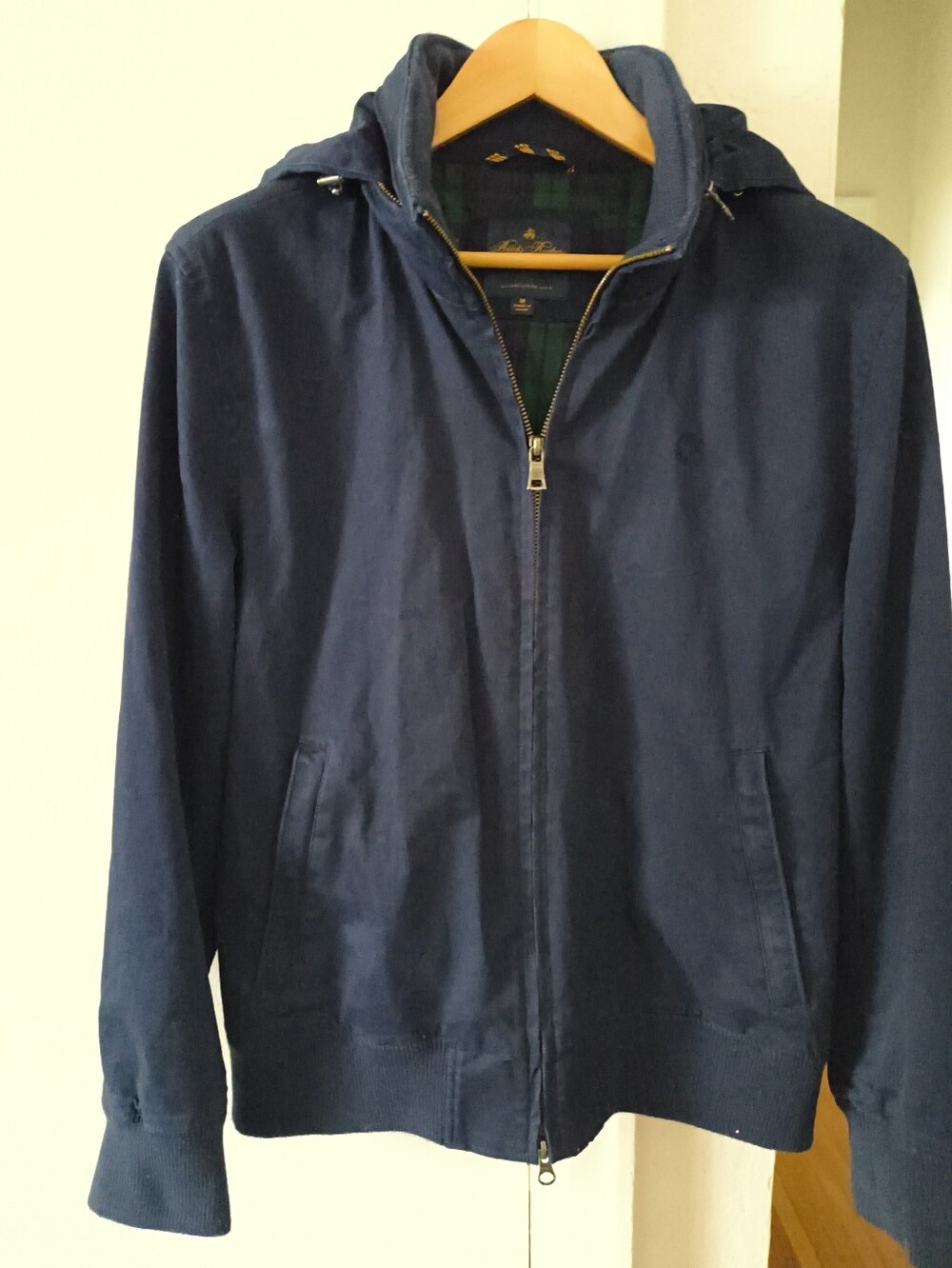 Brooks Brothers Hooded Cotton Bomber Jacket, Navy Blue, Size Medium